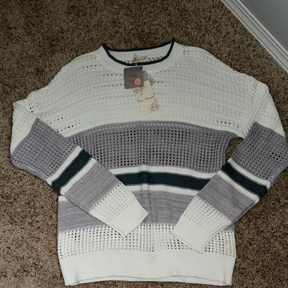 Hem & Thread Ivory and Charcoal Knit Sweater